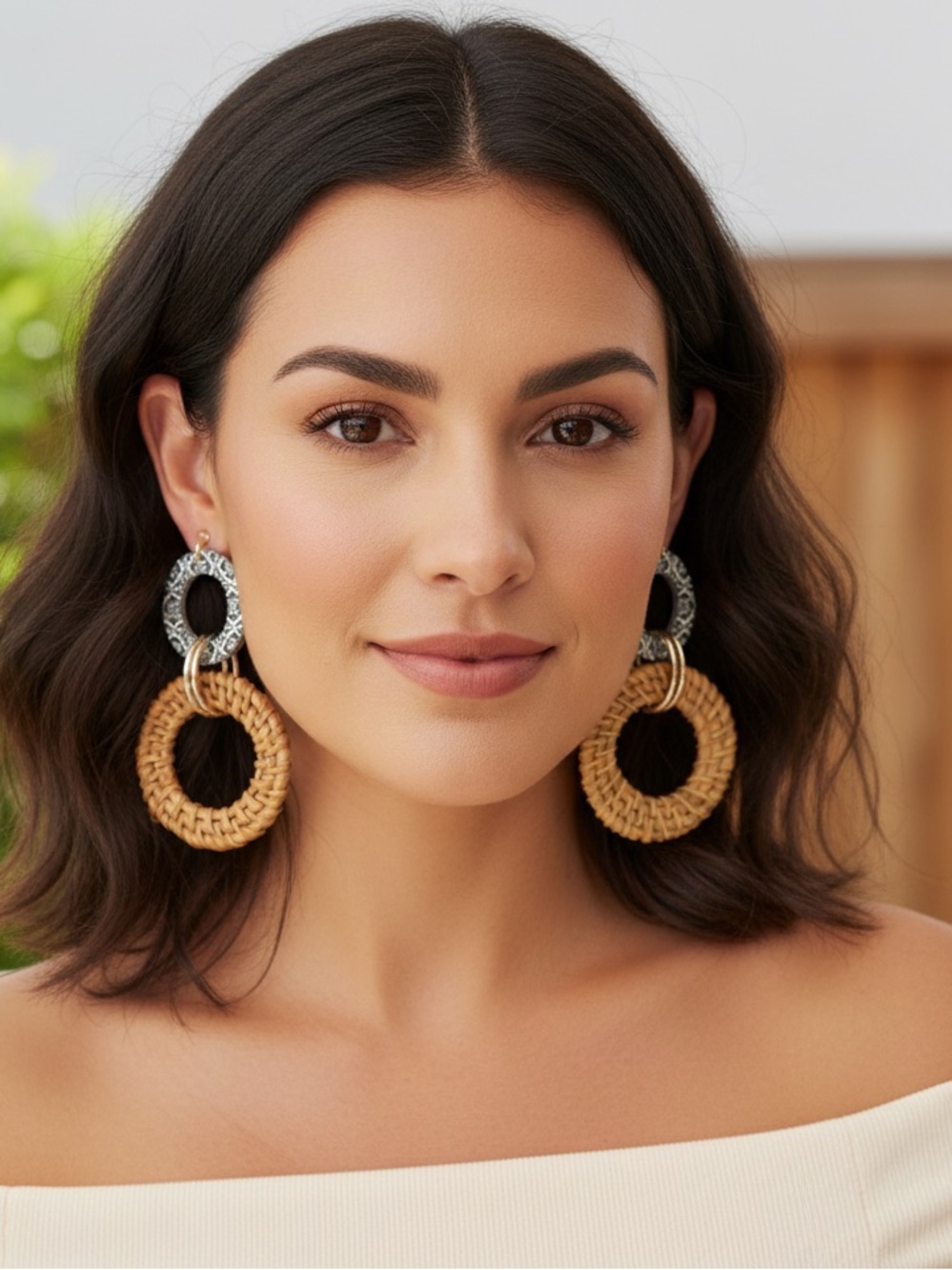 Deanna Double Drop Woven Straw Earrings